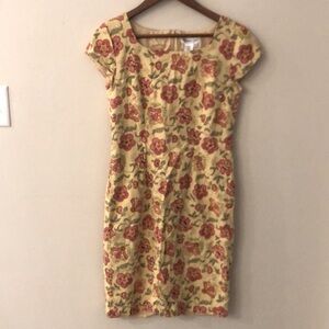 Coldwater Creek linen blend Floral capped sleeve modest long dress lined SZ 6